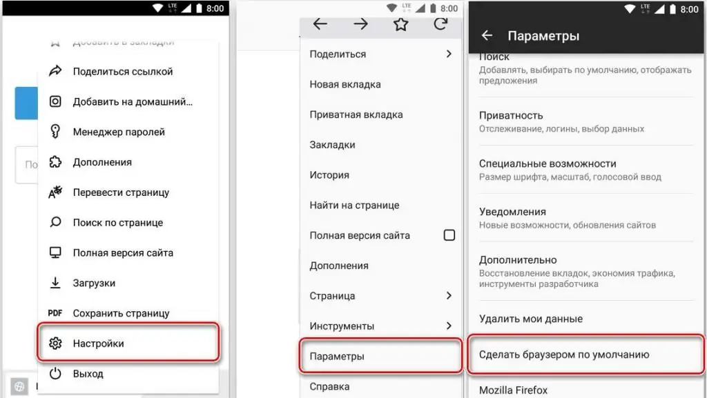 kaip pakeisti numatytąją naršyklę android