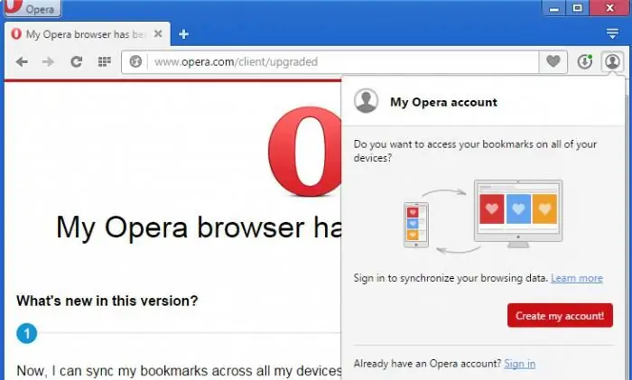 browser di sincronizzazione di opera