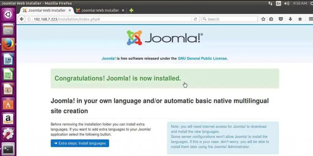 Completamento dell'installazione di Joomla