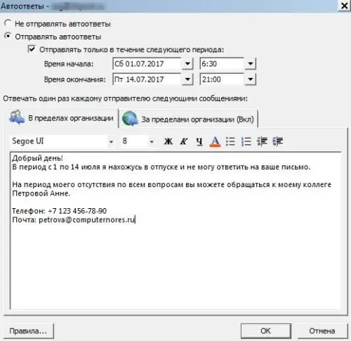 Balasan otomatis di Outlook