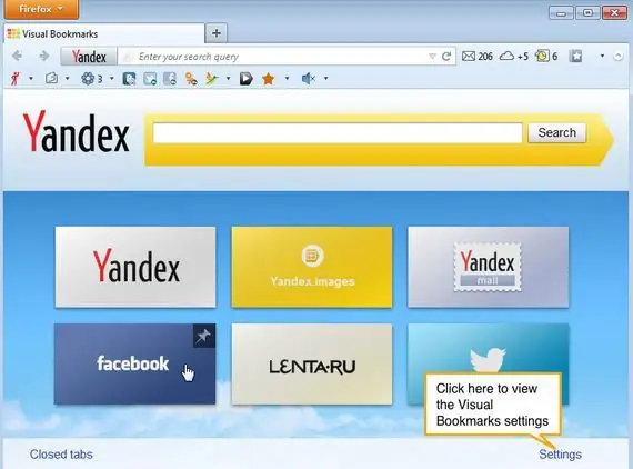 imposta i segnalibri visivi yandex