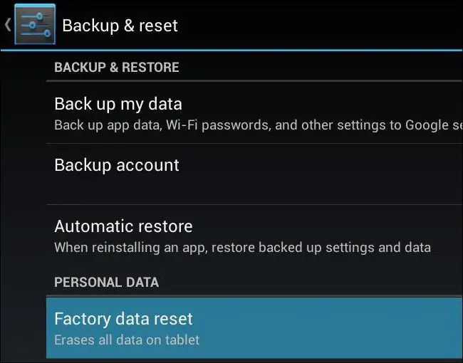 android factory settings