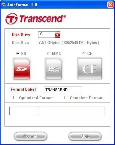 Resuscitation ng isang Transcend flash drive