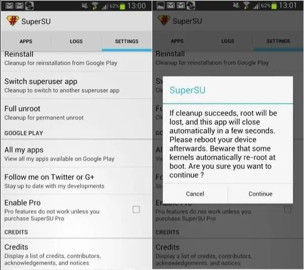 comment désactiver les droits root sur android