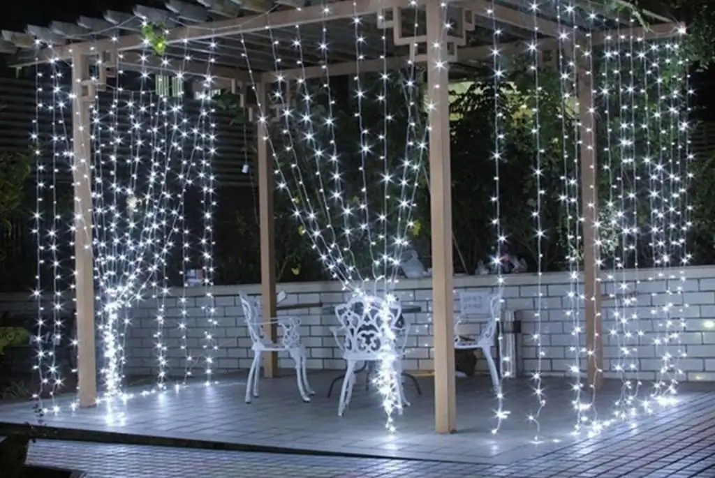 A gazebo barely covered by an LED curtain